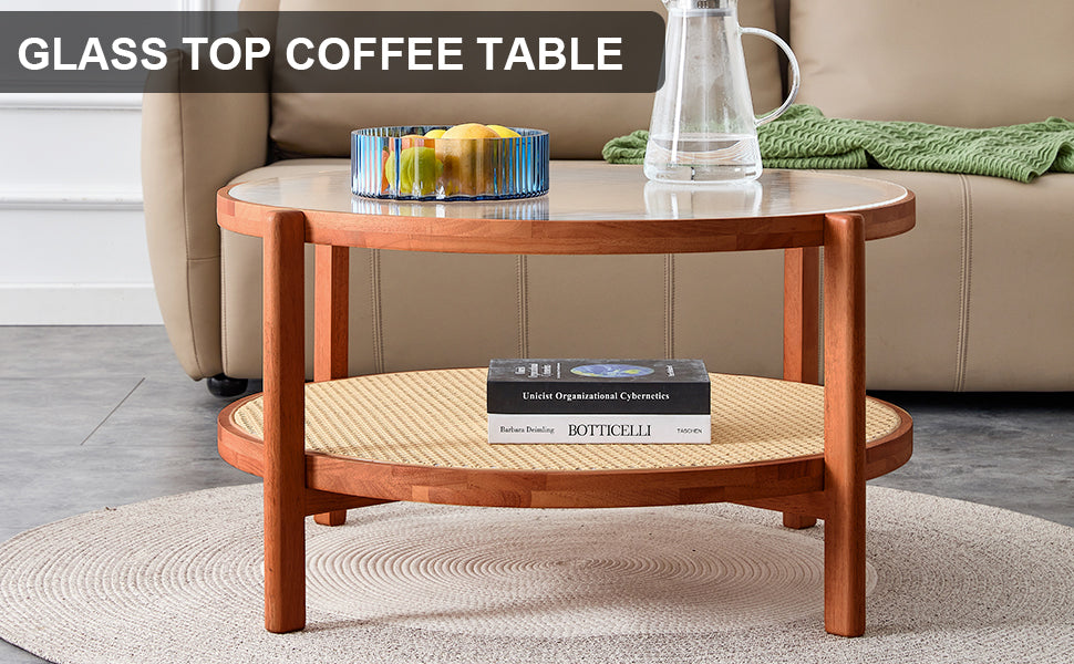 Chic Double-Layer Wood & Glass Coffee Table