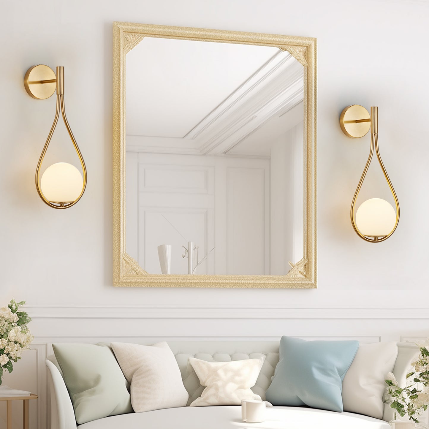 Gleaming Gold Opal Globe Wall Sconces