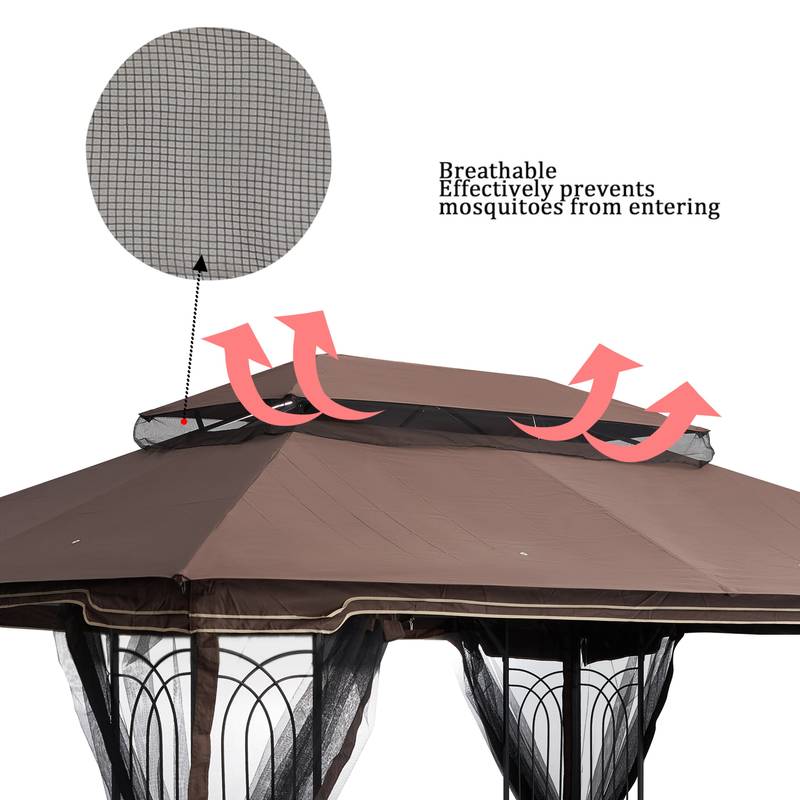 Brown Double Roof Patio Gazebo Canopy Top