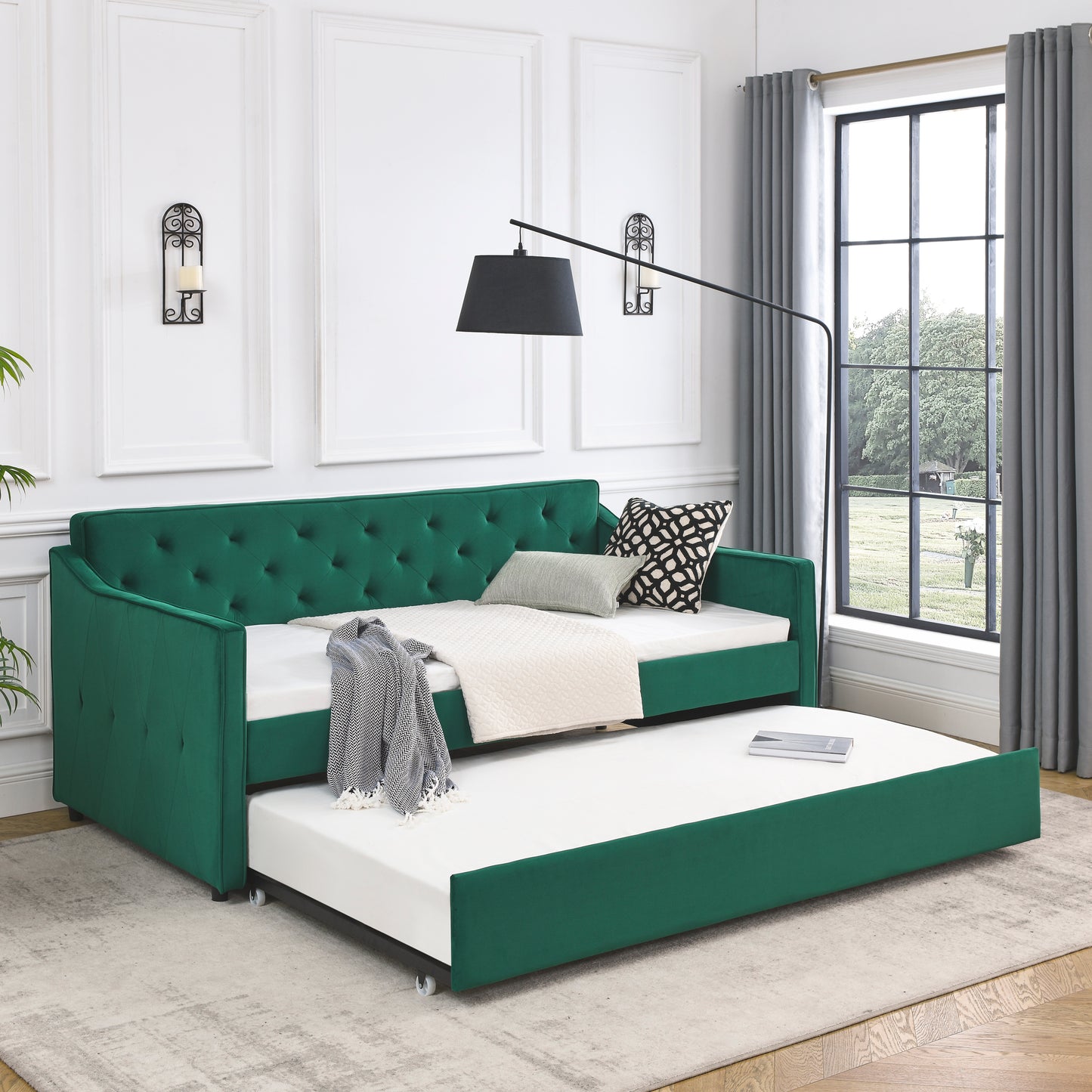 Cozy Twin Daybed with Trundle and Stylish Tufted Design