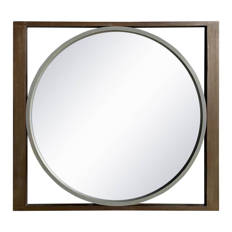 Rustic Round Wall Mirror in Wooden Frame