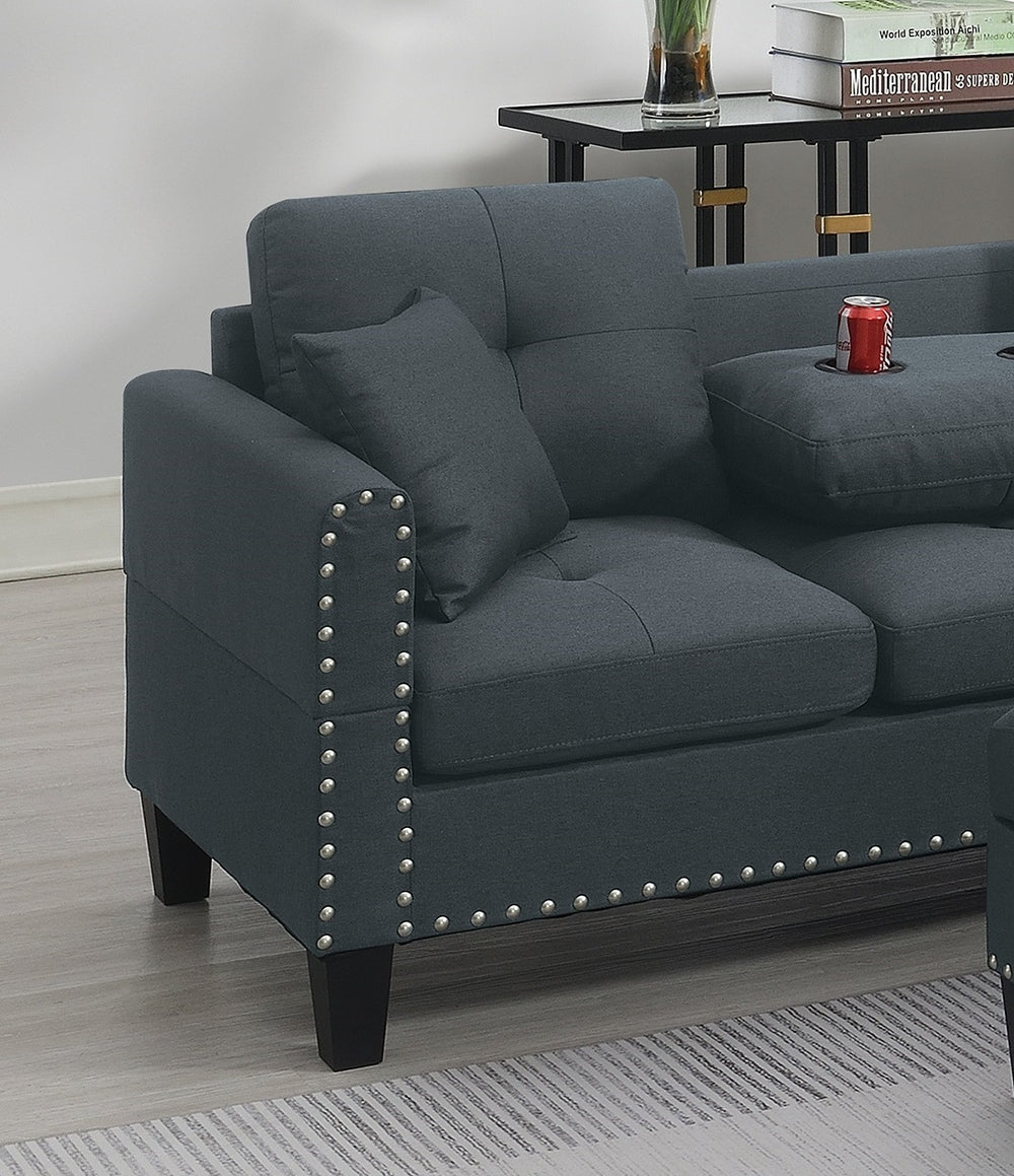 Charcoal Comfort Sectional Sofa Set with Storage Ottoman