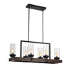 Modern Matte Black & Wood Chandelier - Adjustable 6-Light Pendant