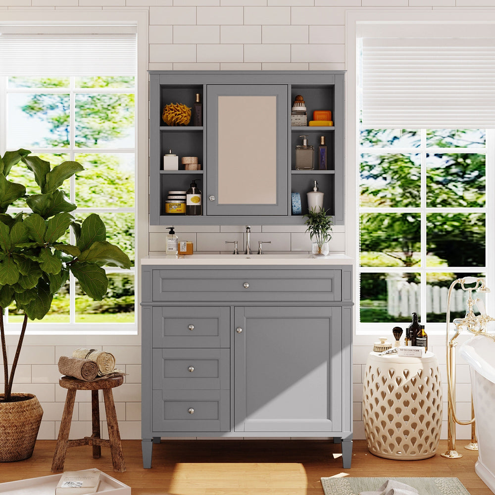 Royal Blue Modern Bathroom Vanity with Mirror and Storage