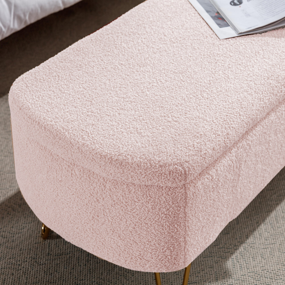 Chic Pink Storage Bench with Gold Legs