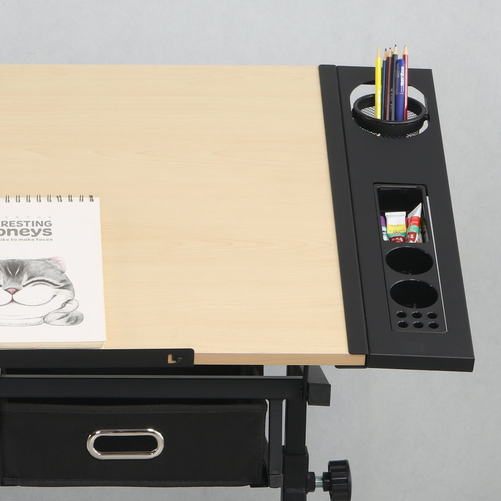 Versatile Drawing Desk with Storage and Stool