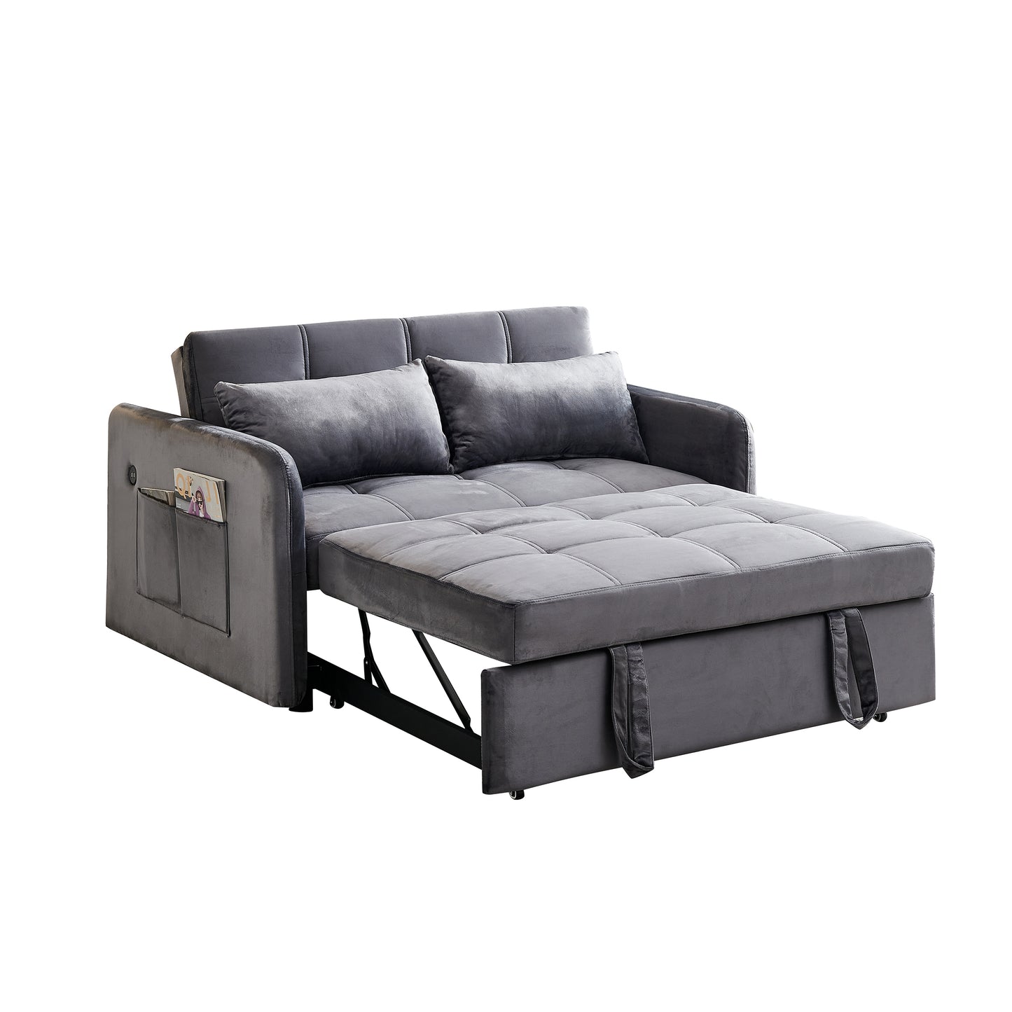 Cozy Twin Grey Velvet Sofa Bed