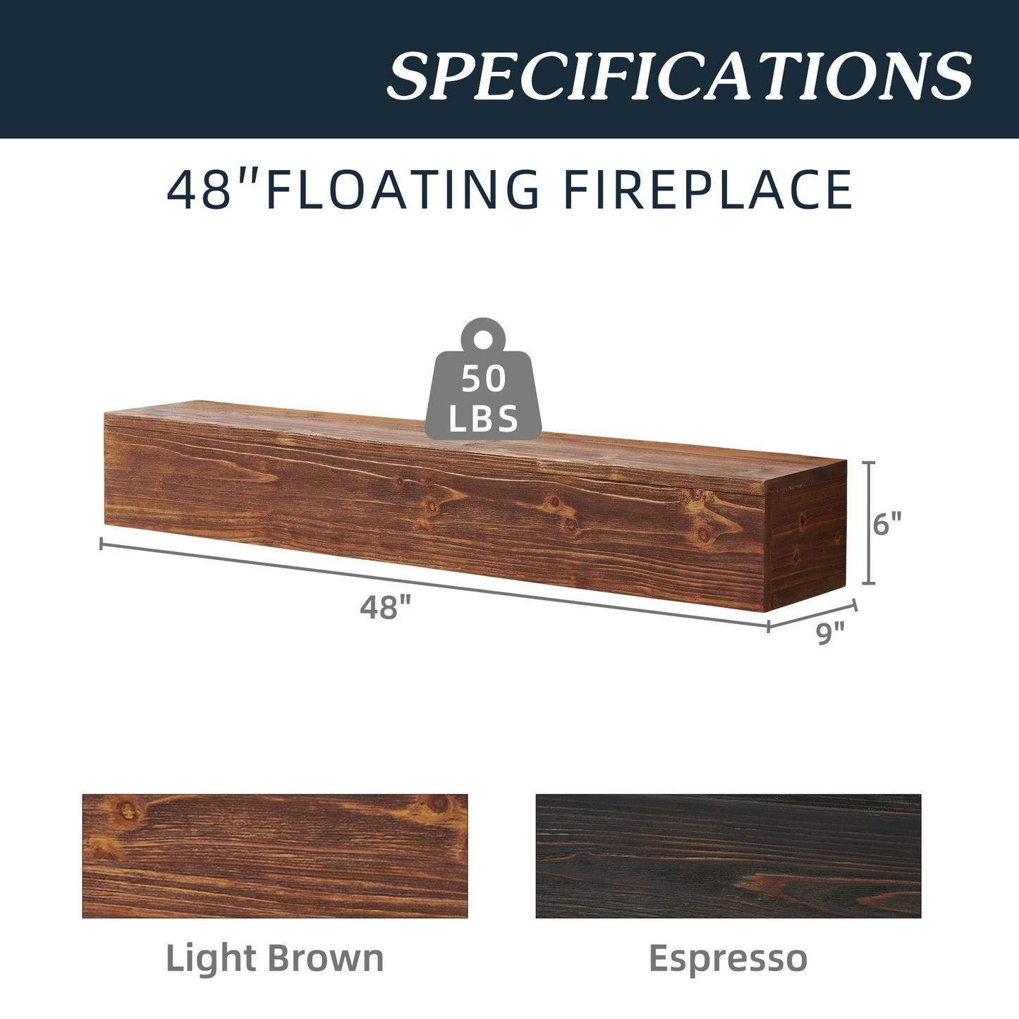 Rustic Floating Fireplace Mantel Shelf