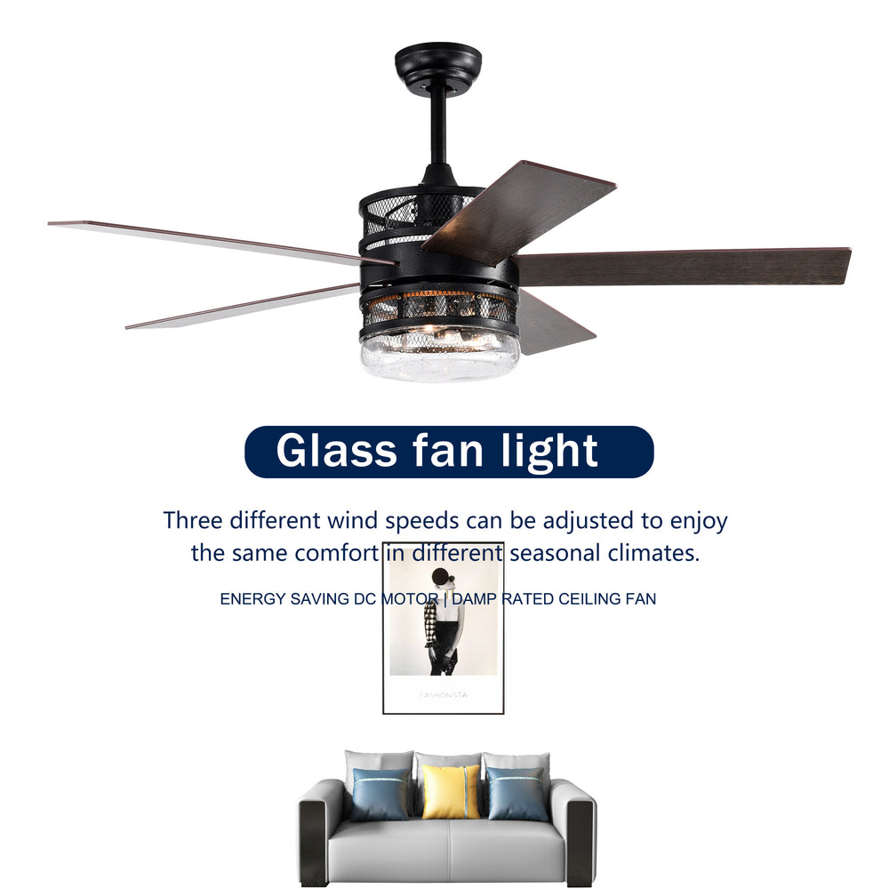 Sleek Matte Black Ceiling Fan with Remote and Optional Glass Shade