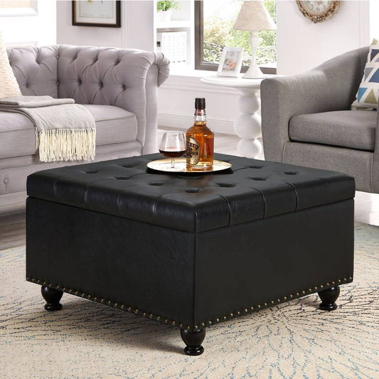 Chic Black Tufted Storage Ottoman
