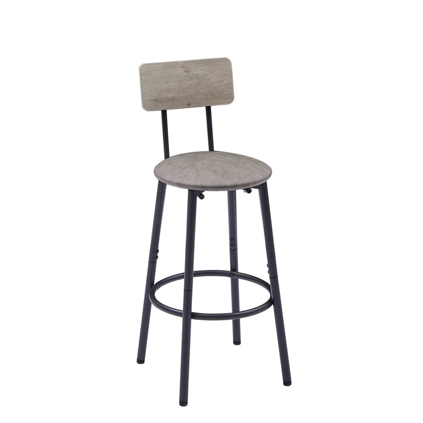 Cozy Grey Round Bar Stool Set with Backrest and Shelf