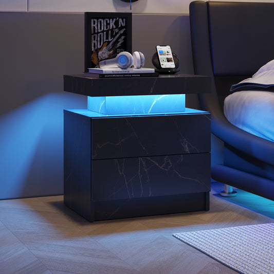 Sleek Nightstand with LED & Drawers