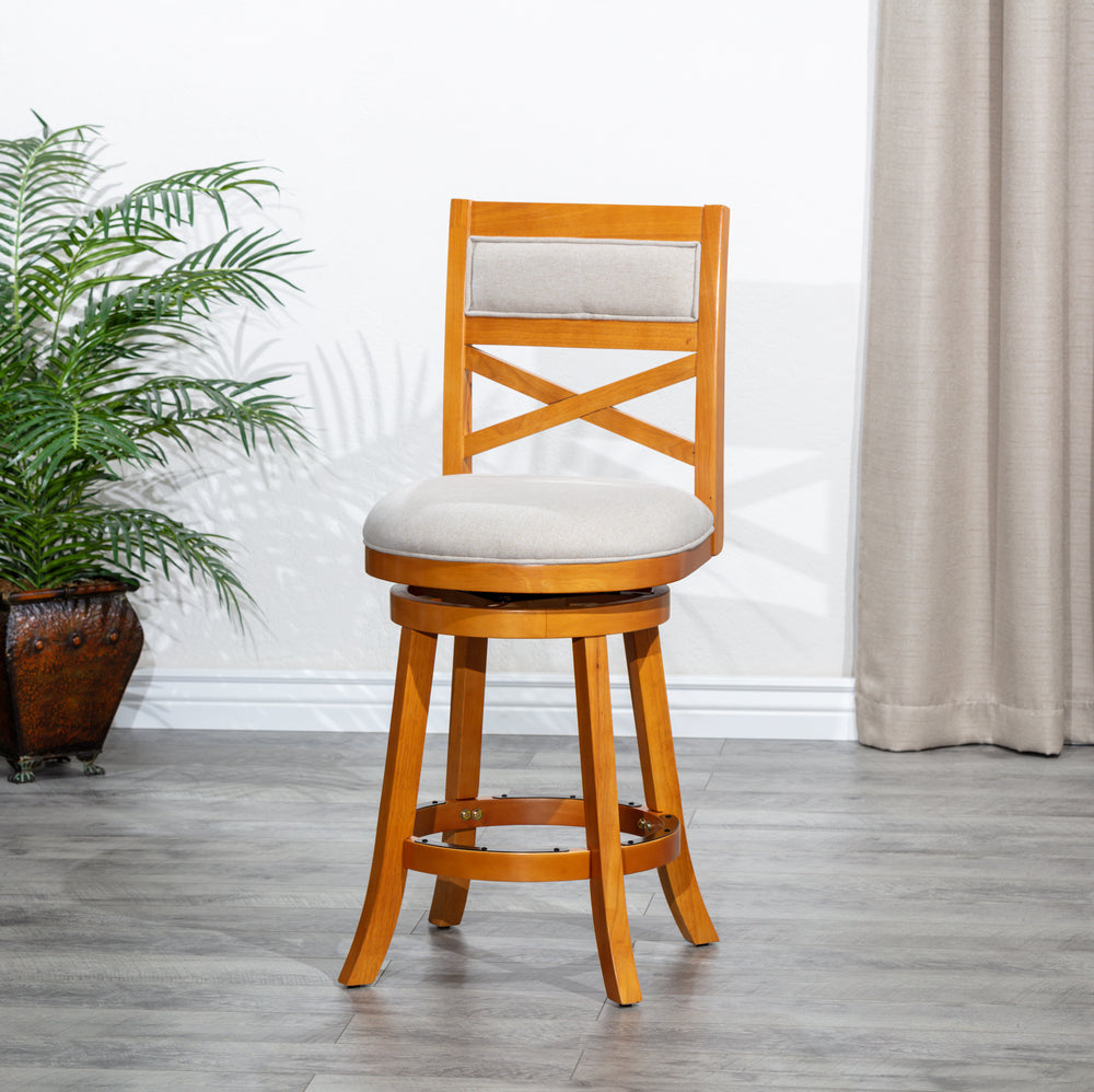 Swivel Comfort X-Back Stool in Natural with Beige Seat