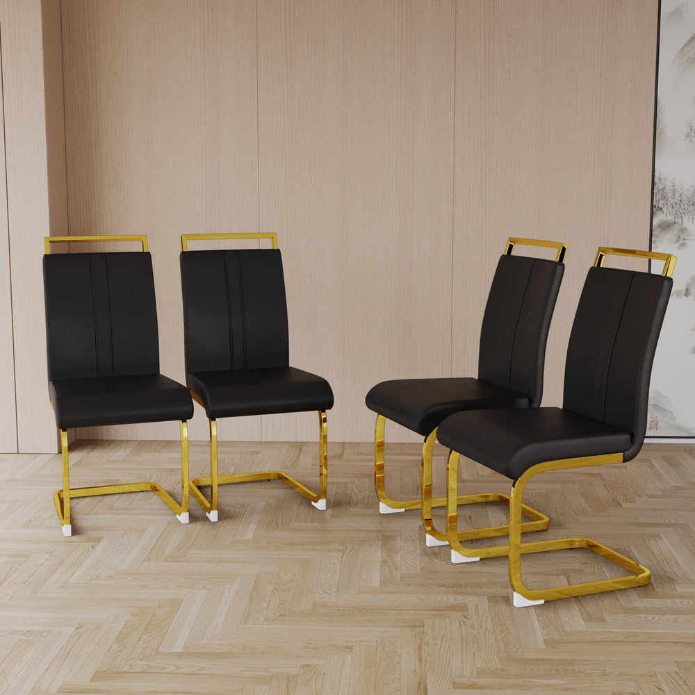 Chic Faux Leather Dining Chairs with Gold Legs - Set of Two