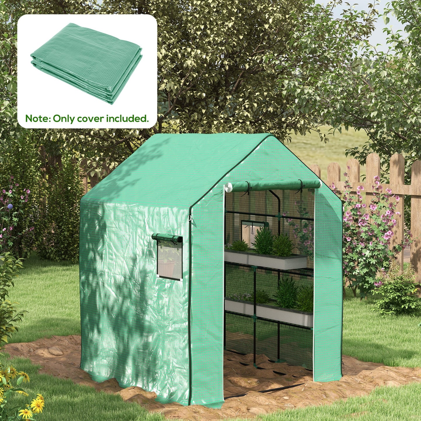 Outsunny Walk-In Greenhouse Cover with Roll-Up Door and Mesh Windows