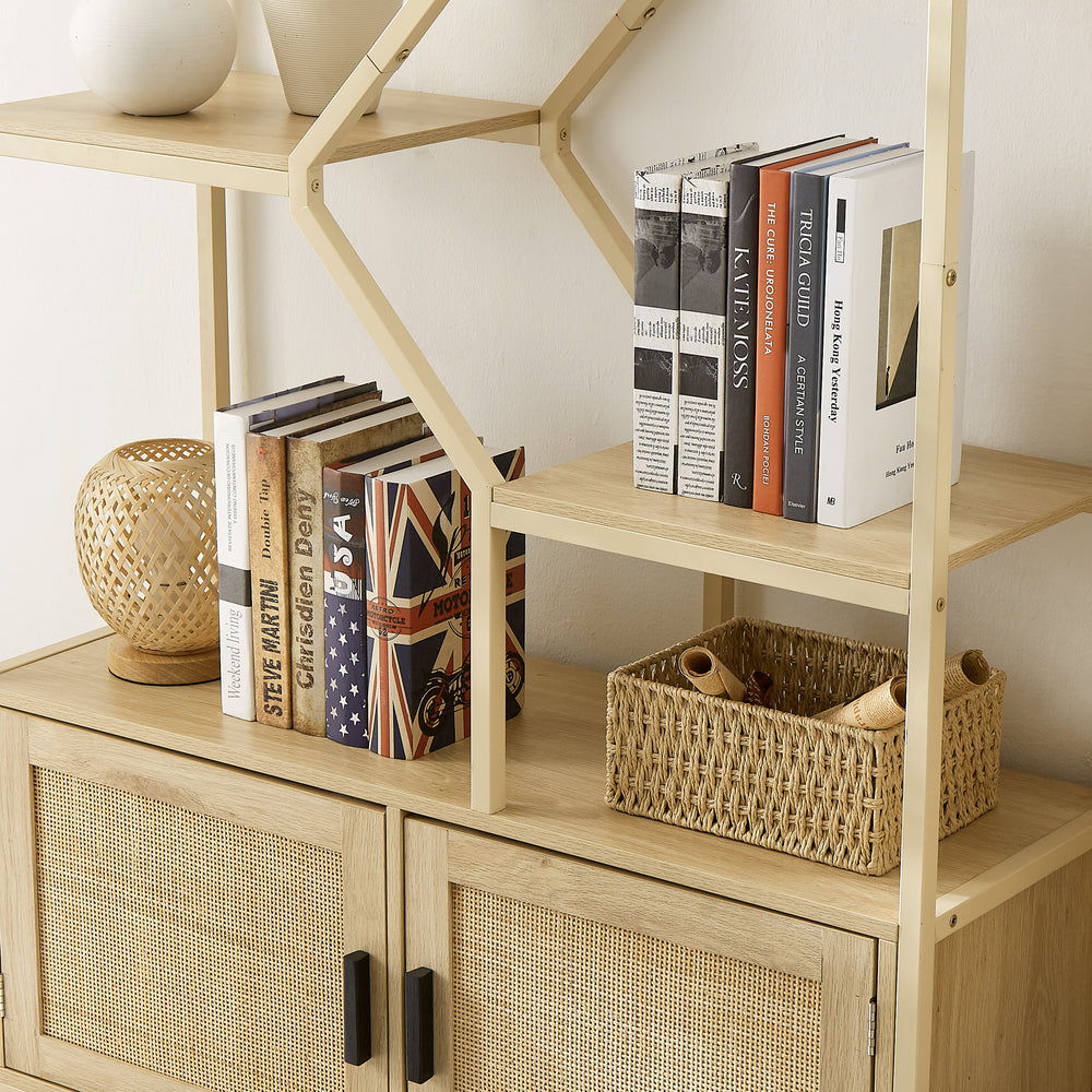 Natural Rattan Tall Bookshelf with Cabinet