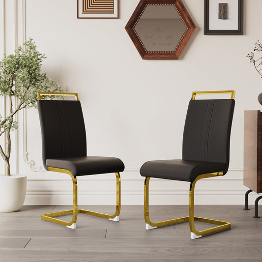 Chic Faux Leather Dining Chairs with Gold Legs - Set of Two