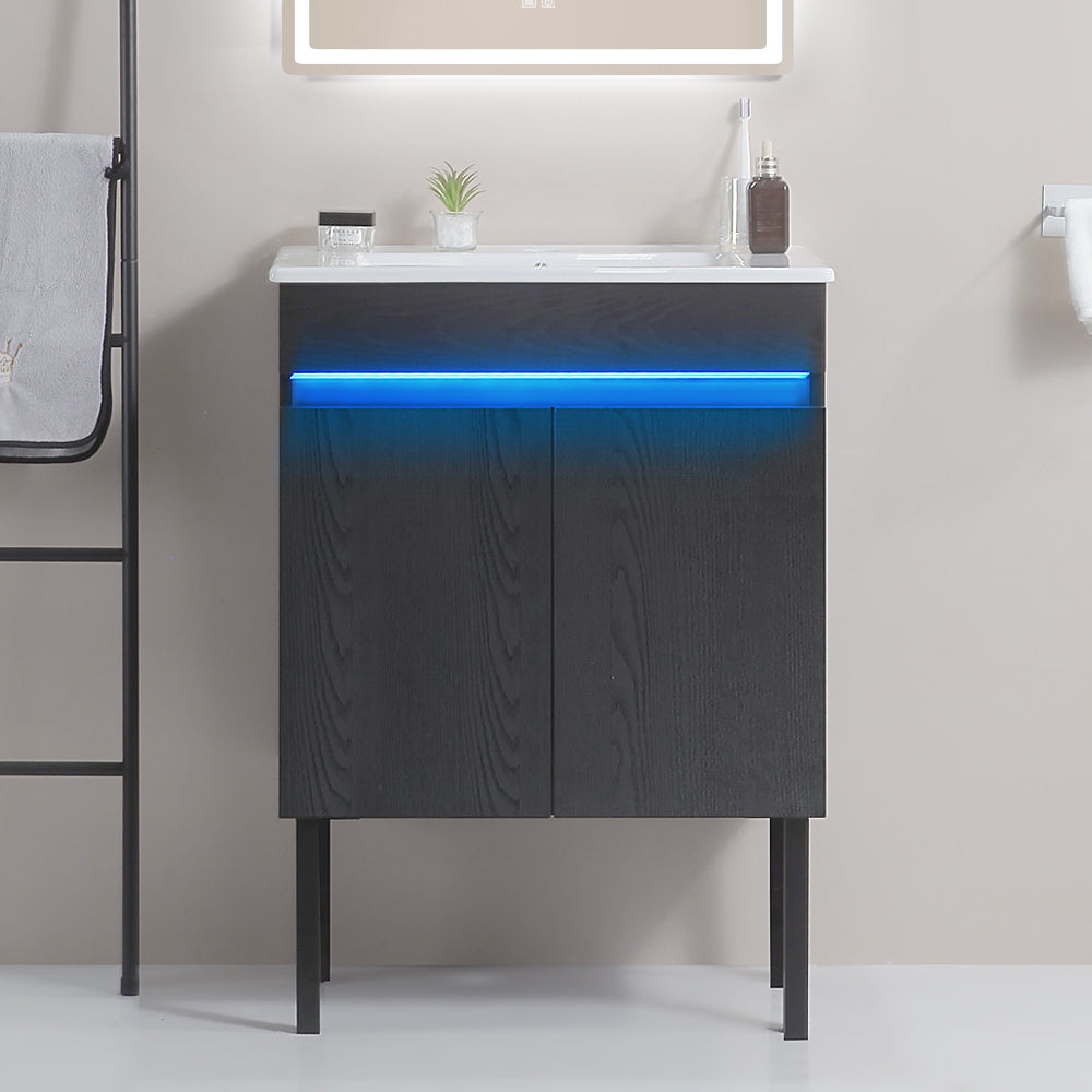 Sleek Black Bathroom Vanity with Radar Light & Ample Storage