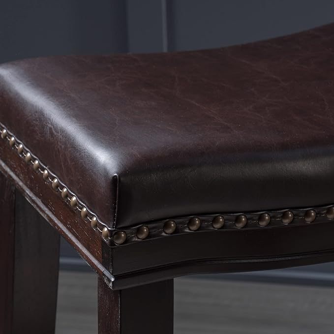 Chic Dark Brown Saddle Counter Stools with Nailhead Detail (Set of 2)