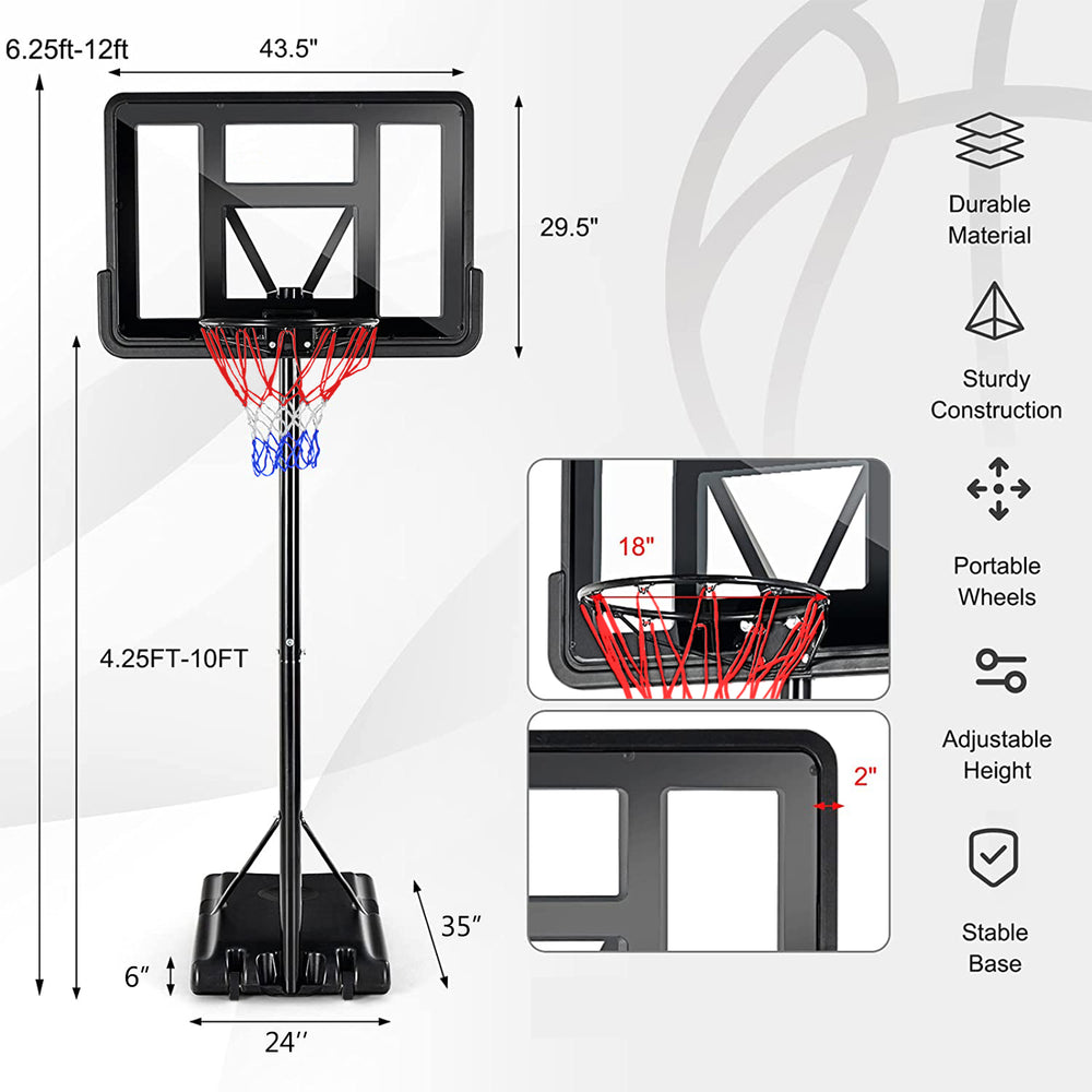 Adjustable Portable Basketball Hoop with Wheels