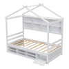 Cozy Twin House Bed with Roof & Storage