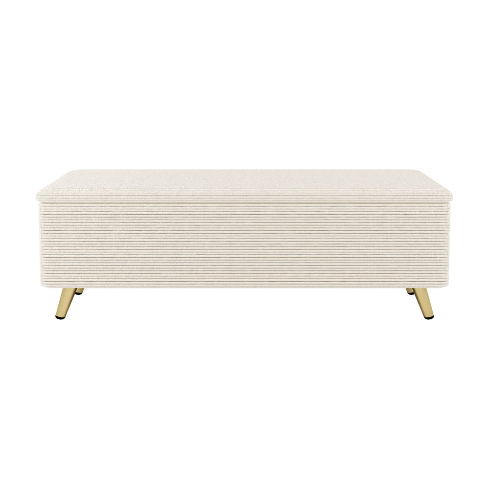 Chic Storage Ottoman with Metal Legs - Beige Corduroy Comfort