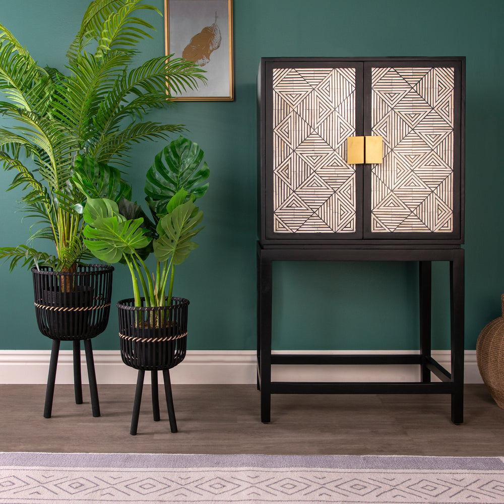 Stylish Black Bamboo Planter Set