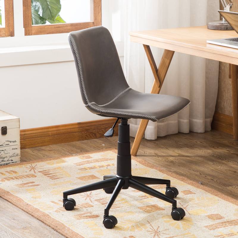 Swivel Style Faux Leather Office Chair in Antique Gray