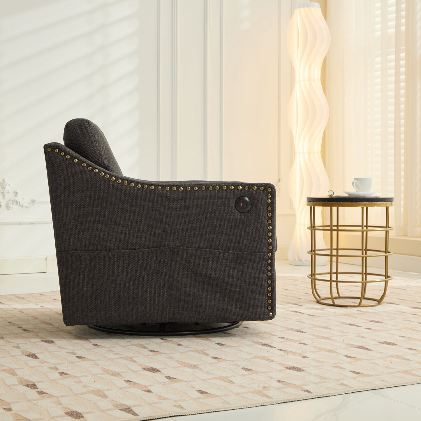 Chic Swivel Accent Chair with USB & Storage