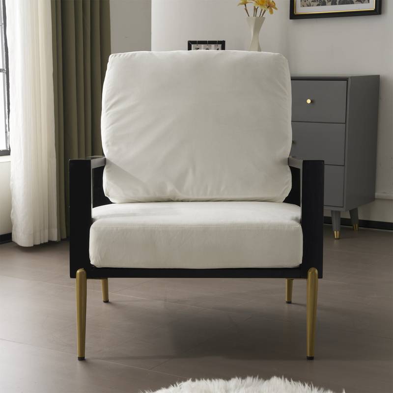 Chic White Accent Armchair with Gold Legs