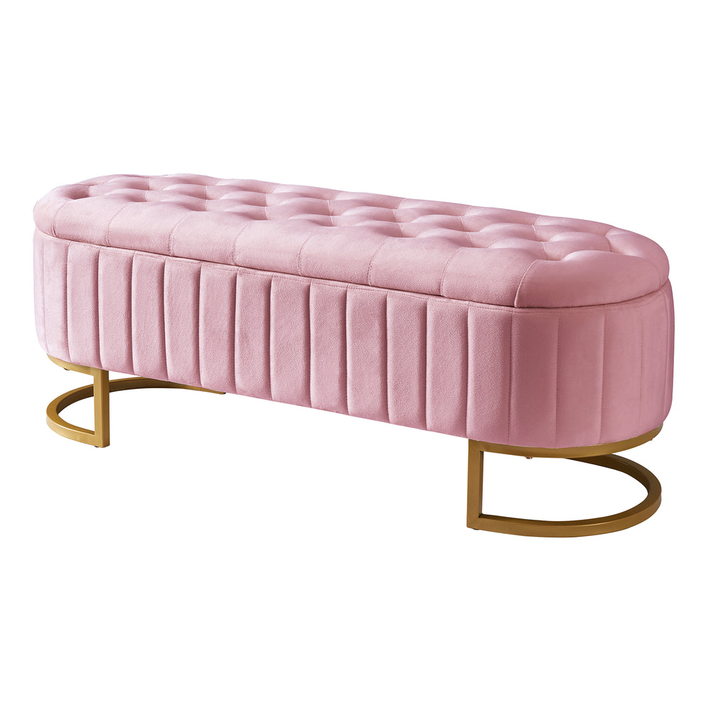 Chic Velvet Storage Ottoman with Button-Tufted Style in Pink