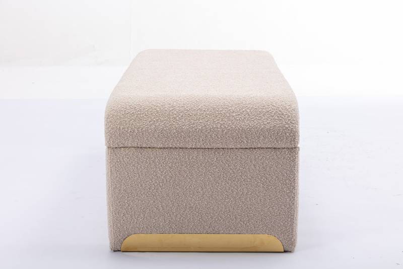 Chic Beige Boucle Ottoman with Gold Legs