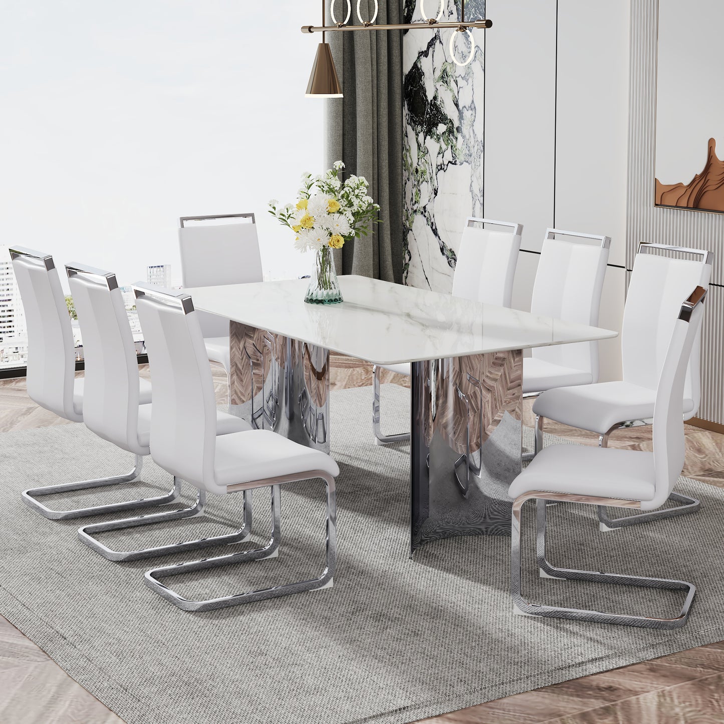 Chic White Marble Dining Table