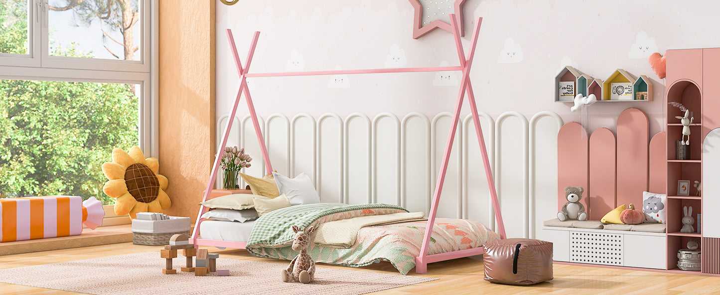 Charming Pink Twin House Bed