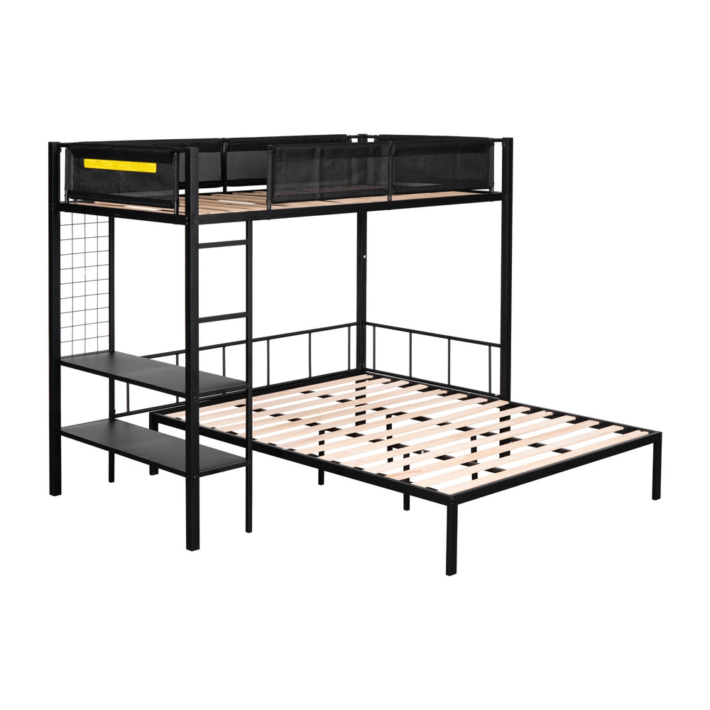 Cozy Metal Bunk Bed with Shelves & Guardrails