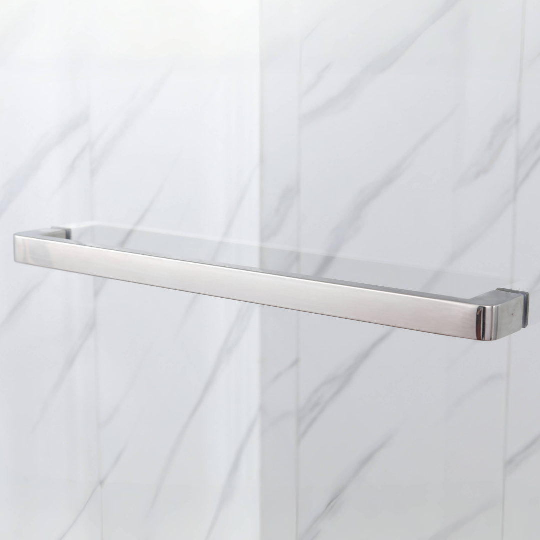 Sleek Sliding Frameless Shower Door with Tempered Glass and Brushed Nickel Hardware