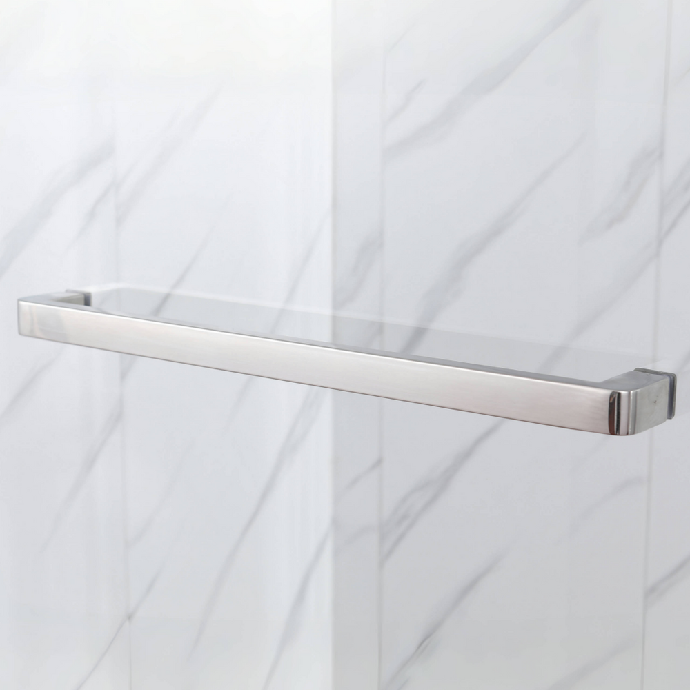 Sleek Sliding Frameless Shower Door with Tempered Glass and Brushed Nickel Hardware