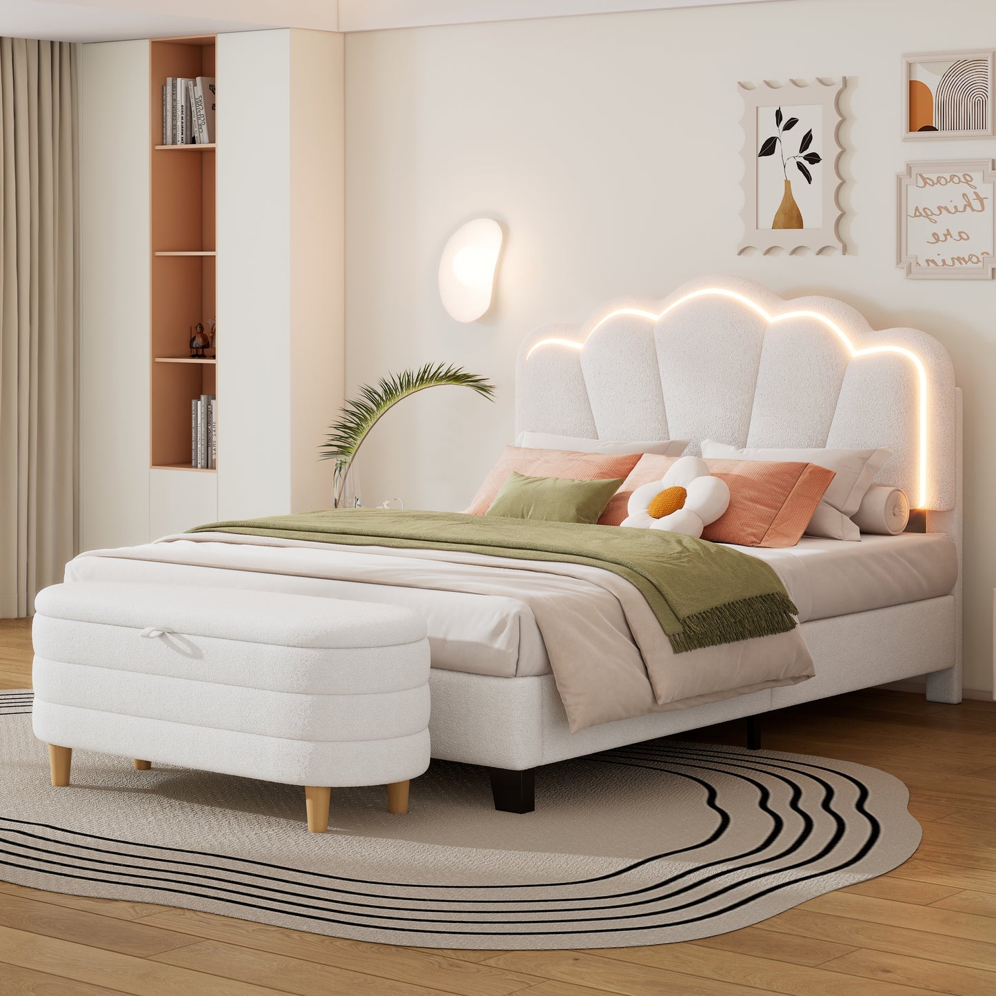 Chic Flower Bed & Ottoman Set with LED Glow