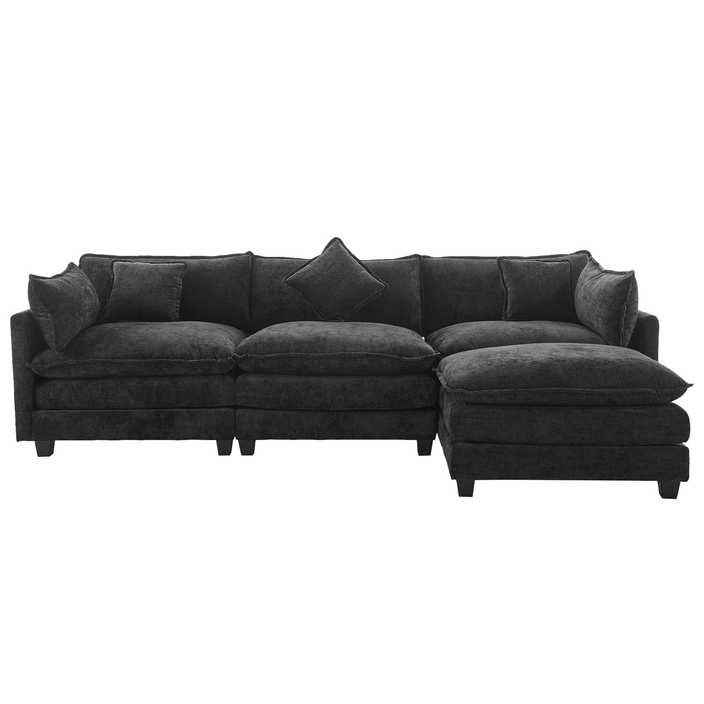 Chic L-Shape Chenille Sofa with Ottoman & Pillows