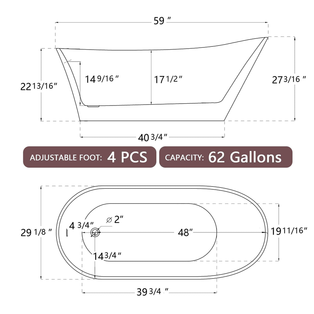 Sleek Oval Soak Tub - Stylish Adjustable Freestanding Bathtub with Easy Drain