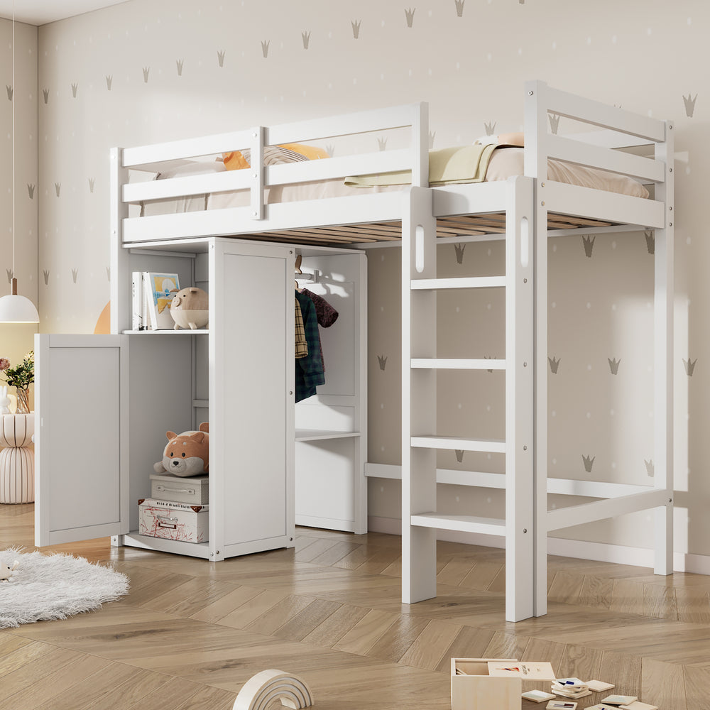 Cozy Loft Bed with Storage & Wardrobe