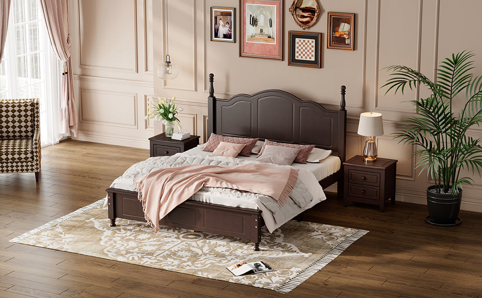 Chic Walnut Bedroom Set with Bed and Nightstands