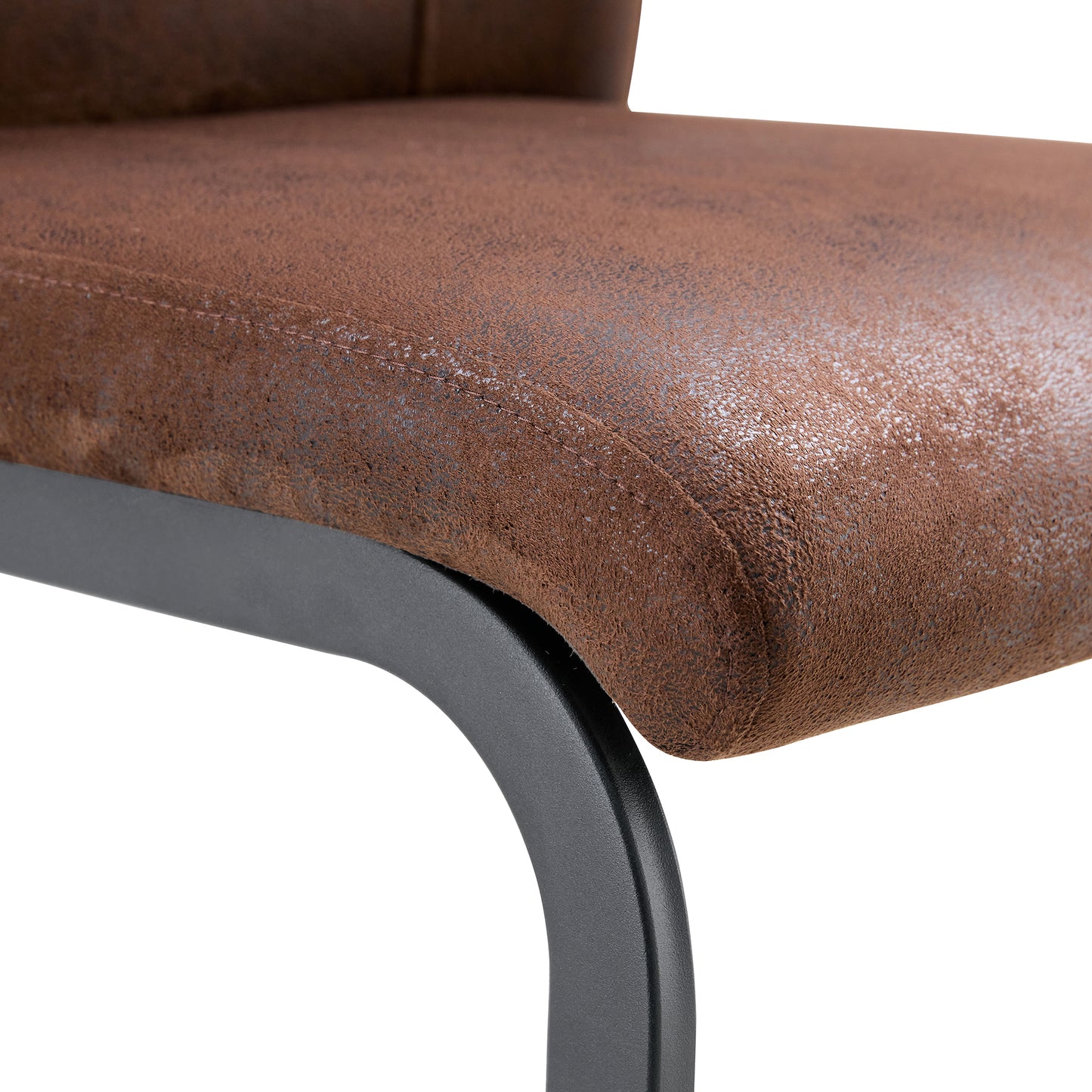 Chic Duo: Suede Cushioned Brown Chairs with Stylish Metal Legs