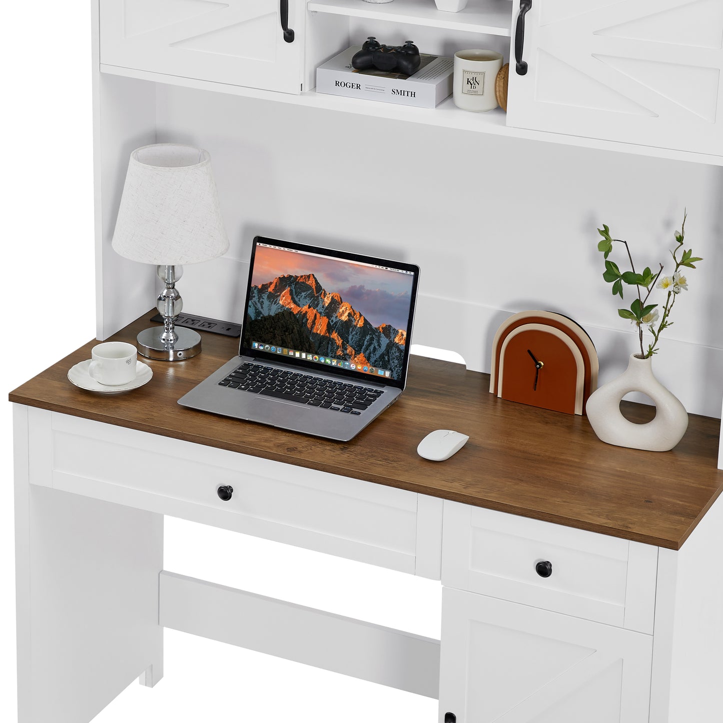 Rustic Farmhouse Executive Desk with Charging Station