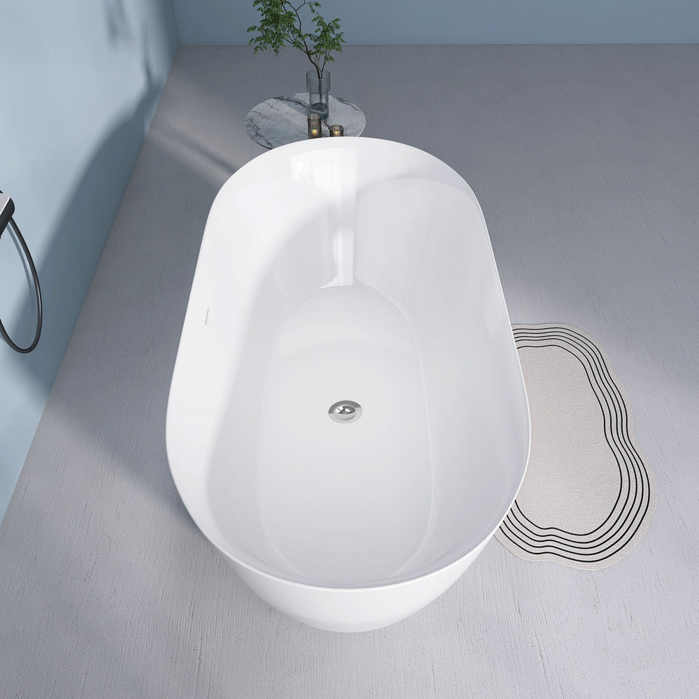 Sleek White Freestanding Soaking Tub with Pop-Up Drain