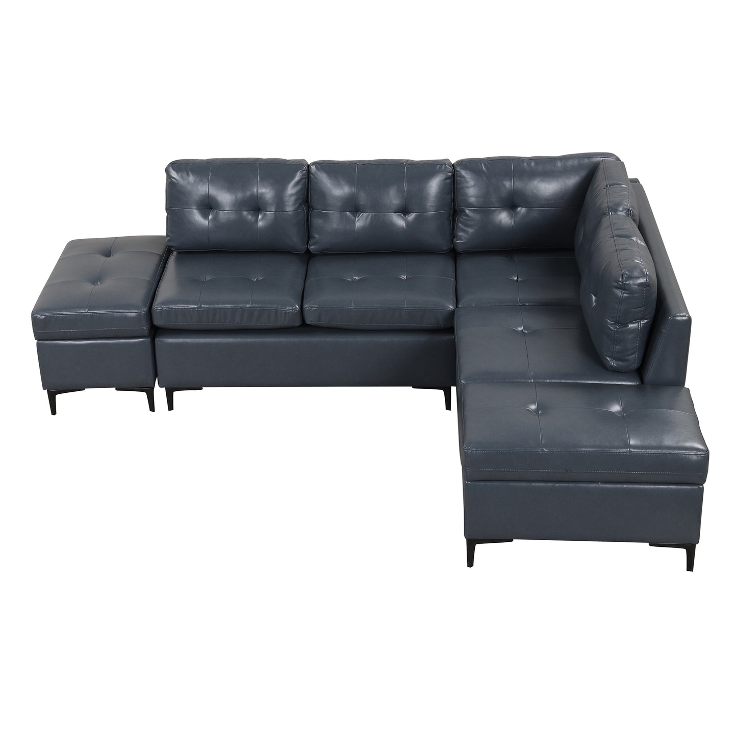 Cozy Blue L-Shaped Corner Sofa with Storage Ottomans