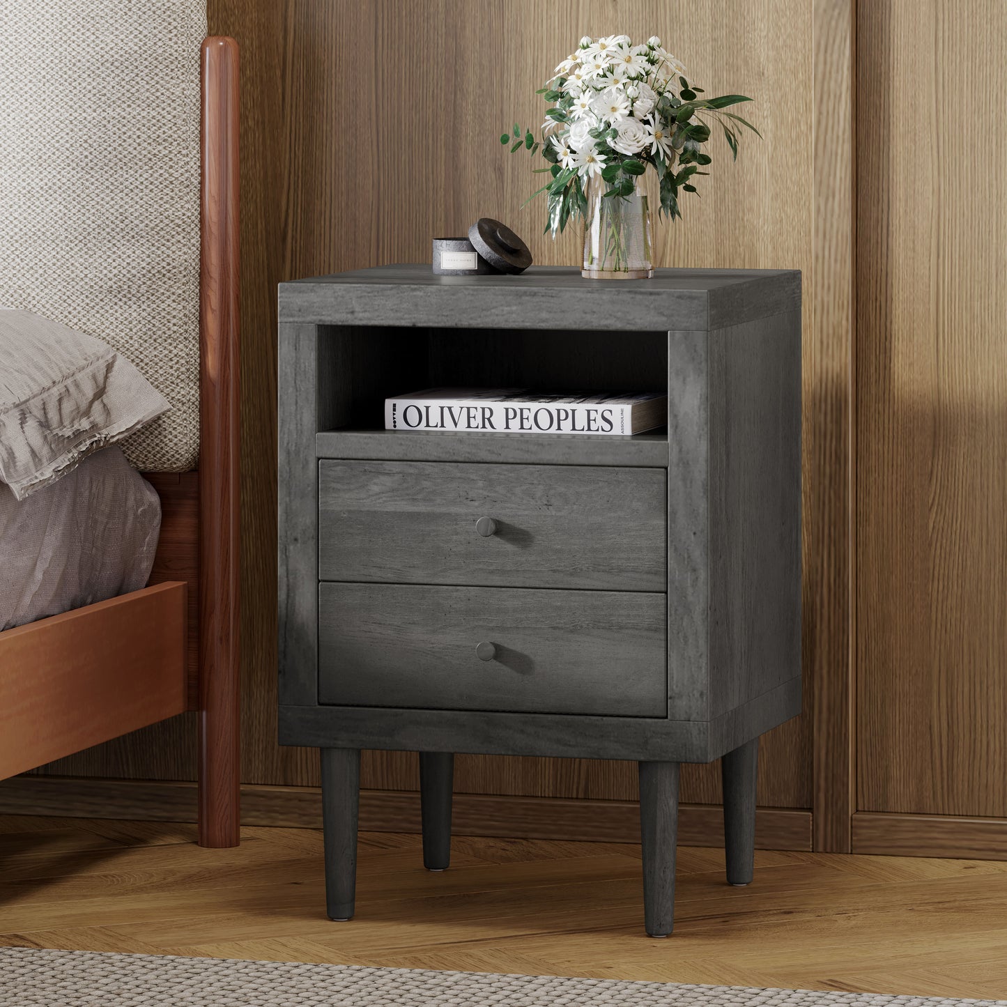 Sleek Double Drawer Nightstand