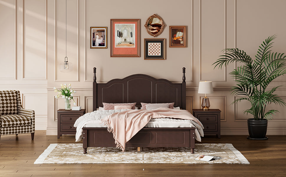 Chic Walnut Bedroom Set with Bed and Nightstands