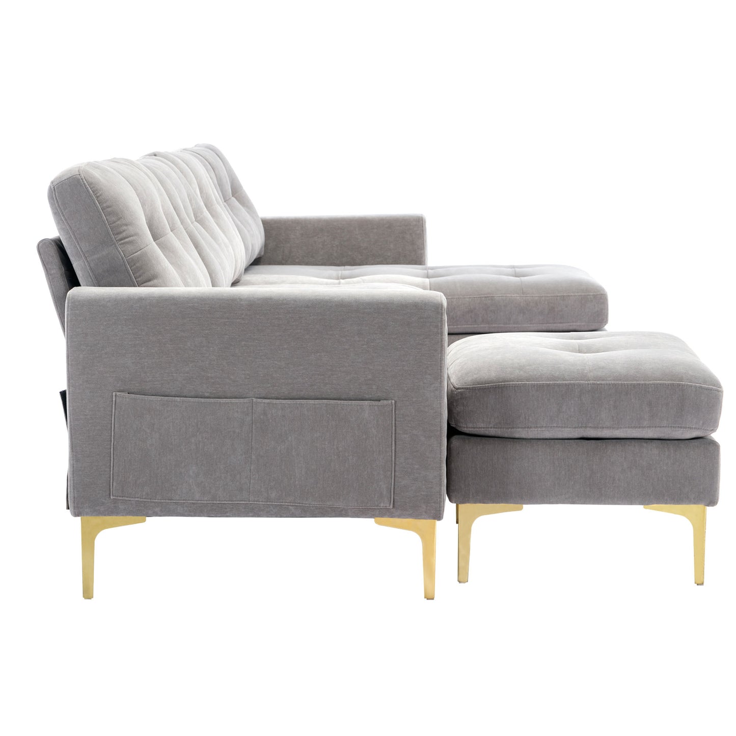 Cozy L-Shaped Sectional Sofa with Movable Ottoman - Light Grey