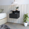 Sleek Black Floating Nightstand with Drawer